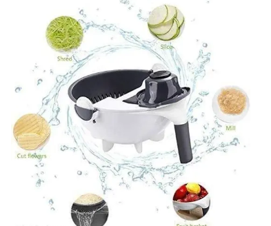 9 in 1 Vegetable Cutter with Drain Wet Basket Kitchen Shredder Grater Slicer Magic Multifunctional Rotate Vegetable Cutter